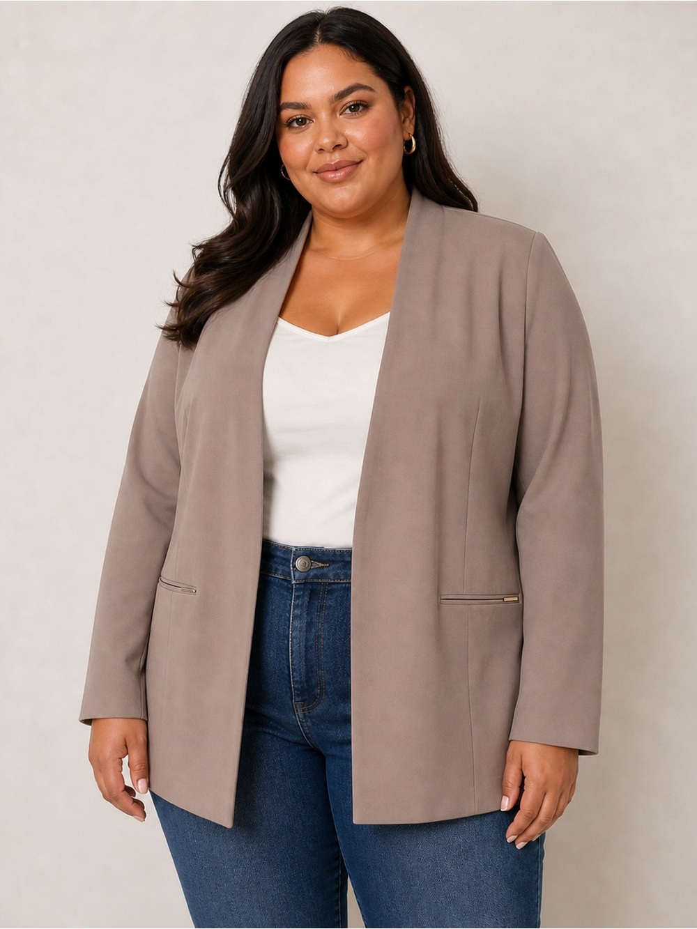 Calvin Klein Open Front Blazer Contrast Lining Tailored Chic Jacket